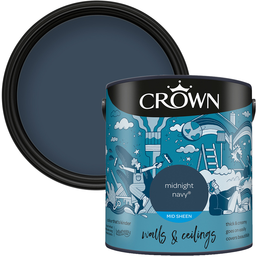 Crown Walls & Ceilings Midnight Navy Mid Sheen Emulsion Paint 2.5L Image 1