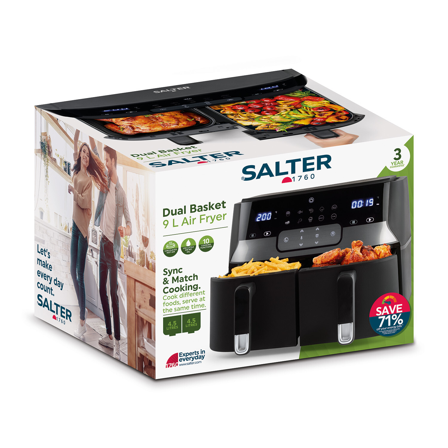 Salter Dual Air Fryer - Black Image 2