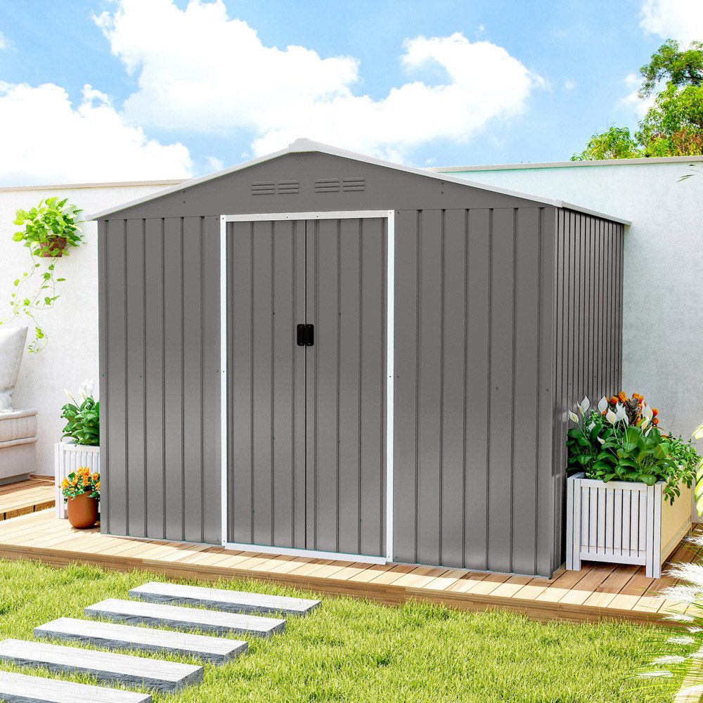 Outsunny 7.4 x 5.3ft Light Grey Galvanised Steel Garden Storage Shed Image 6