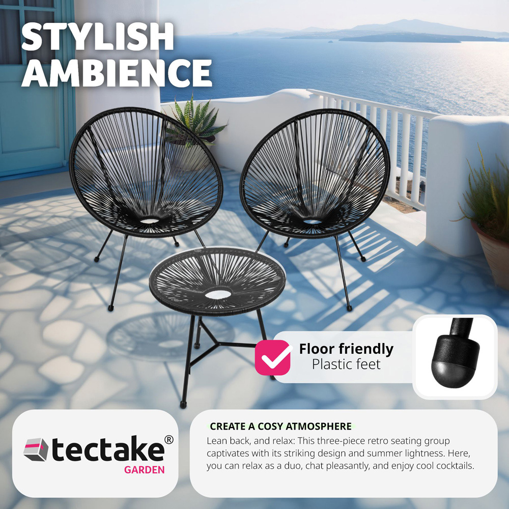 tectake Retro Acapulco 2 Seater Black Table and Santana Chairs Set Image 4