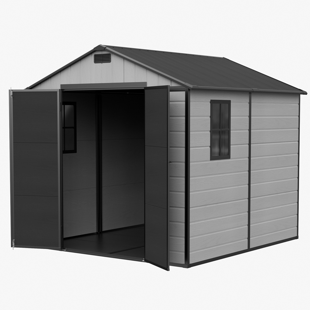 Living and Home 8 x 8ft Smokey Grey and Black Wood Grain Plastic Apex Storage Shed Image 4