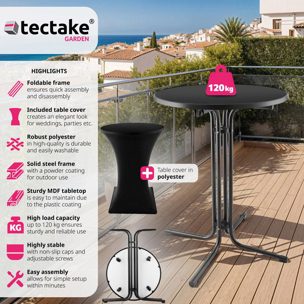 tectake Black Folding Bar Table Cover 90 x 110cm Image 8