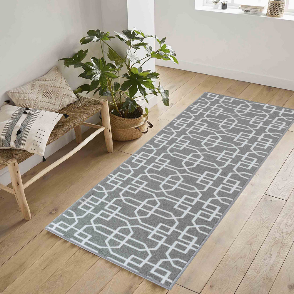 Desire Rugs Havana Grey and Cream Cubed Trellis Anti Slip Door Mat 150 x 80cm Image 4