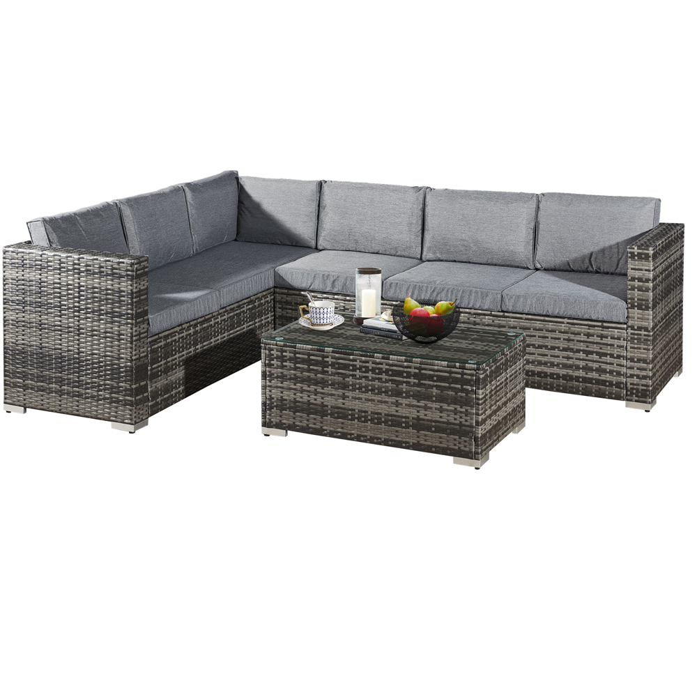 Oseasons Acorn 6 Seater Walnut Grey Rattan Corner Sofa Set Image 2