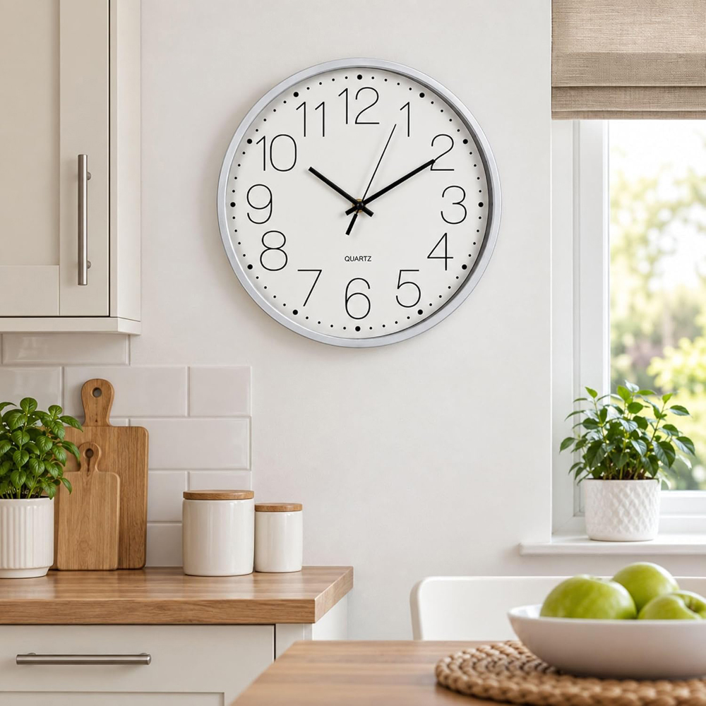 Marco Paul White Round Wall Clock with Silver Rim 28cm Image 2