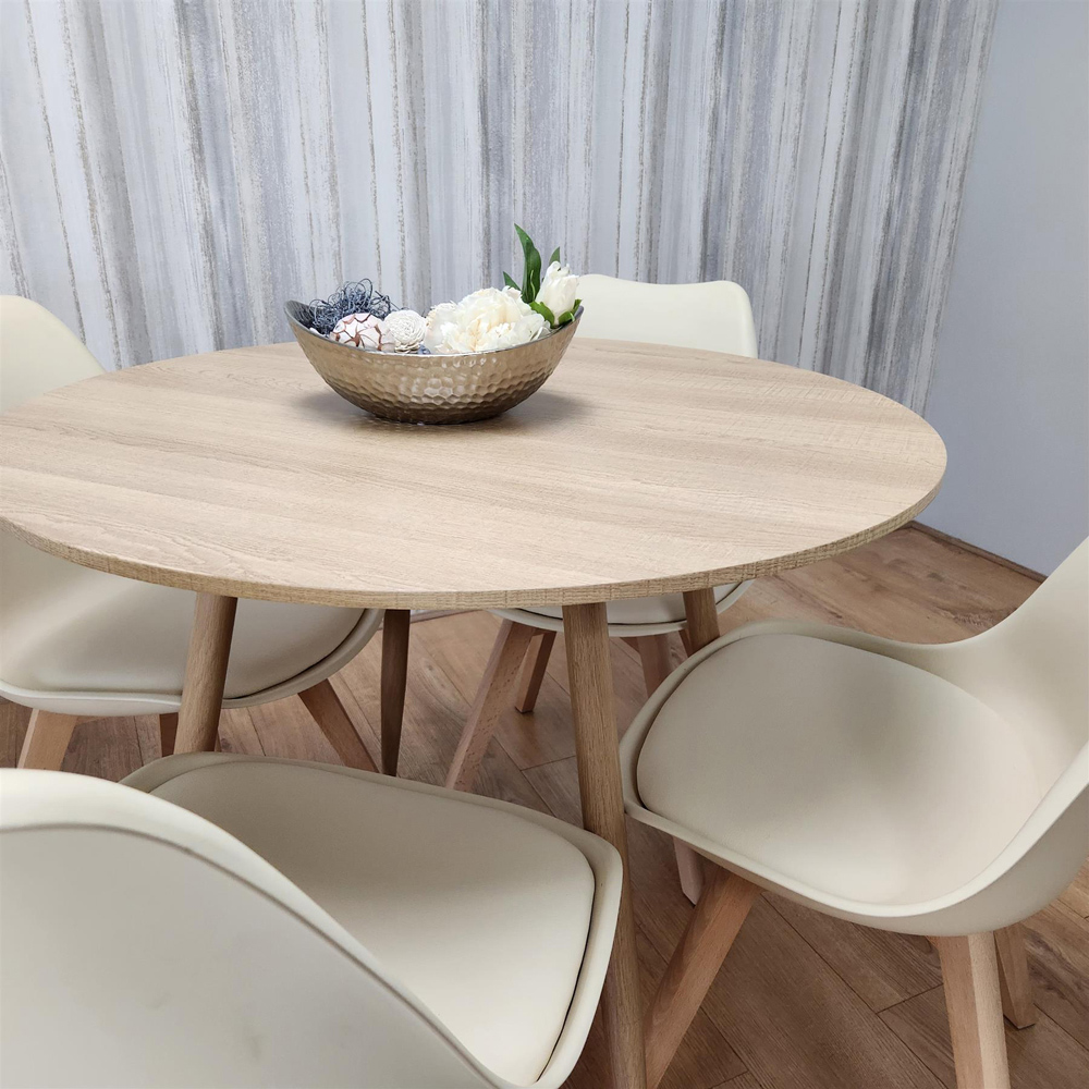 Kosy Koala 4 Seater 4 Seater Faux Leather Round Dining Set Wood Effect and Cream Image 7