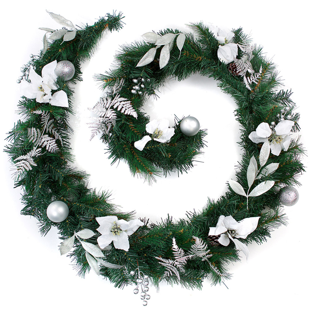 Best Artificial White and Silver Christmas Garland 270cm Image 1