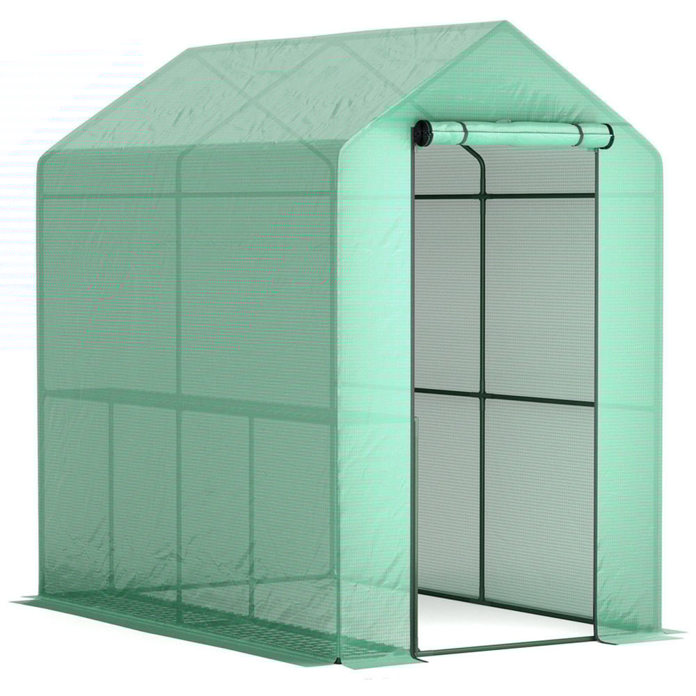 Outsunny Green 4 Shelf PE Cover 3.9 x 6.1ft Walk In Greenhouse Image 1
