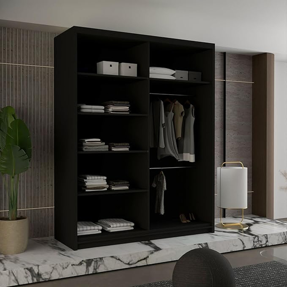 Sliding Wardrobes 4U Diamond 2 Door Black Mirrored Wardrobe 150cm Image 3