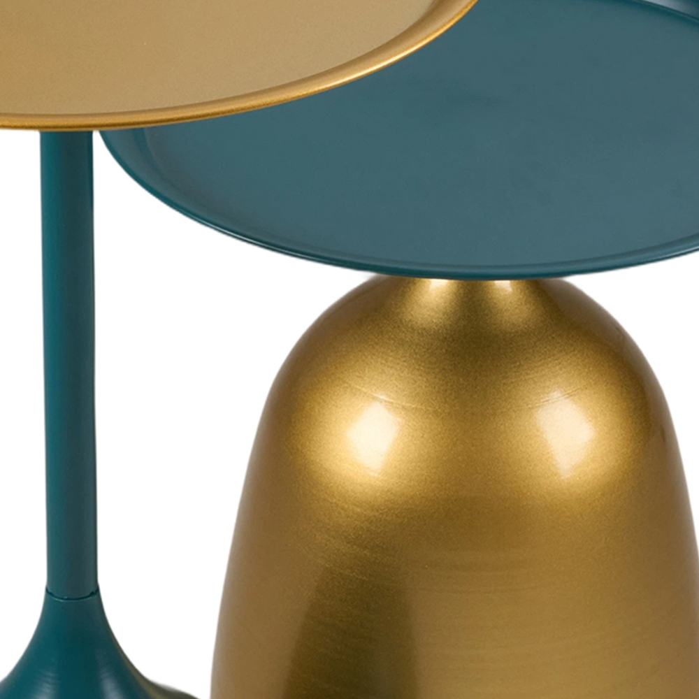 Living and Home Deep Teal and Gold Round Side Table Set of 2 Image 3