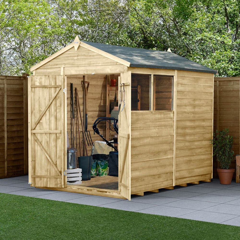 Forest Garden 4LIFE 6 x 8ft Double Door 2 Windows Apex Shed Image 2