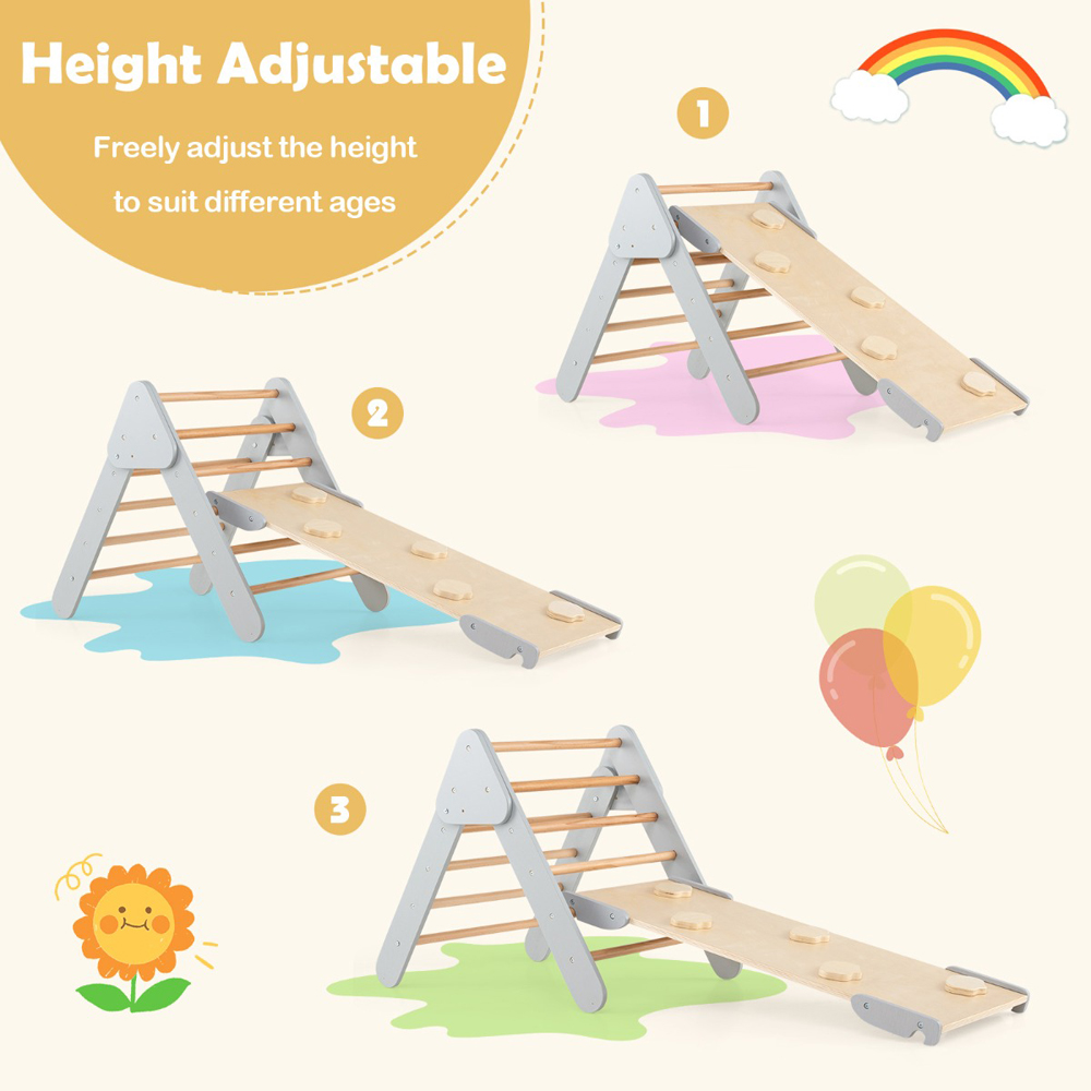 Costway 5-in-1 Kids Grey Triangle Climbing Toy with Arch Ramp Image 4
