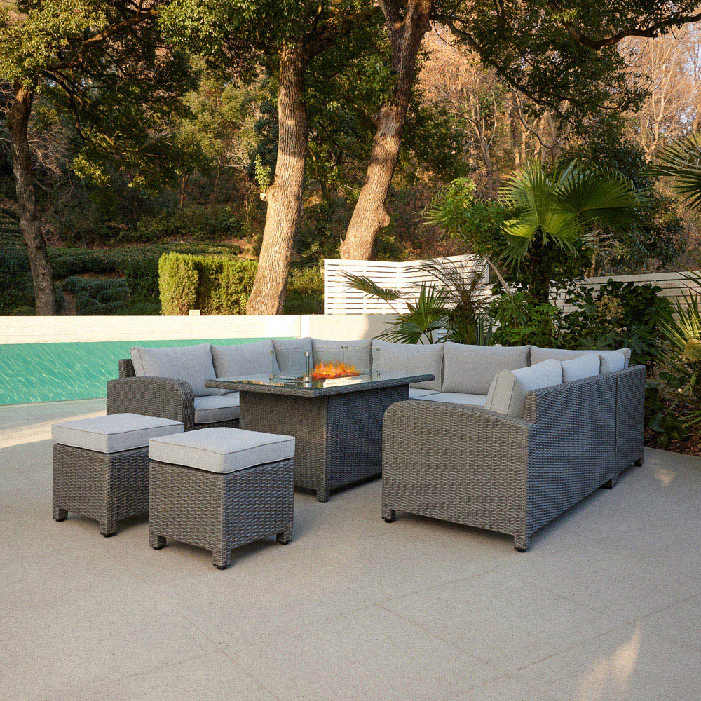 Home Detail Hadley 10 Seater Dark Grey Rattan U Shape Garden Sofa Set with Fire Pit Table Image 7