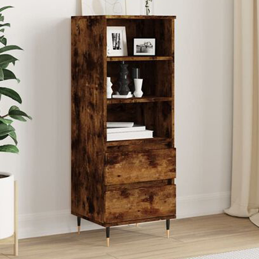 vidaXL 2 Drawer 3 Shelf Smoked Oak Highboard Image 1