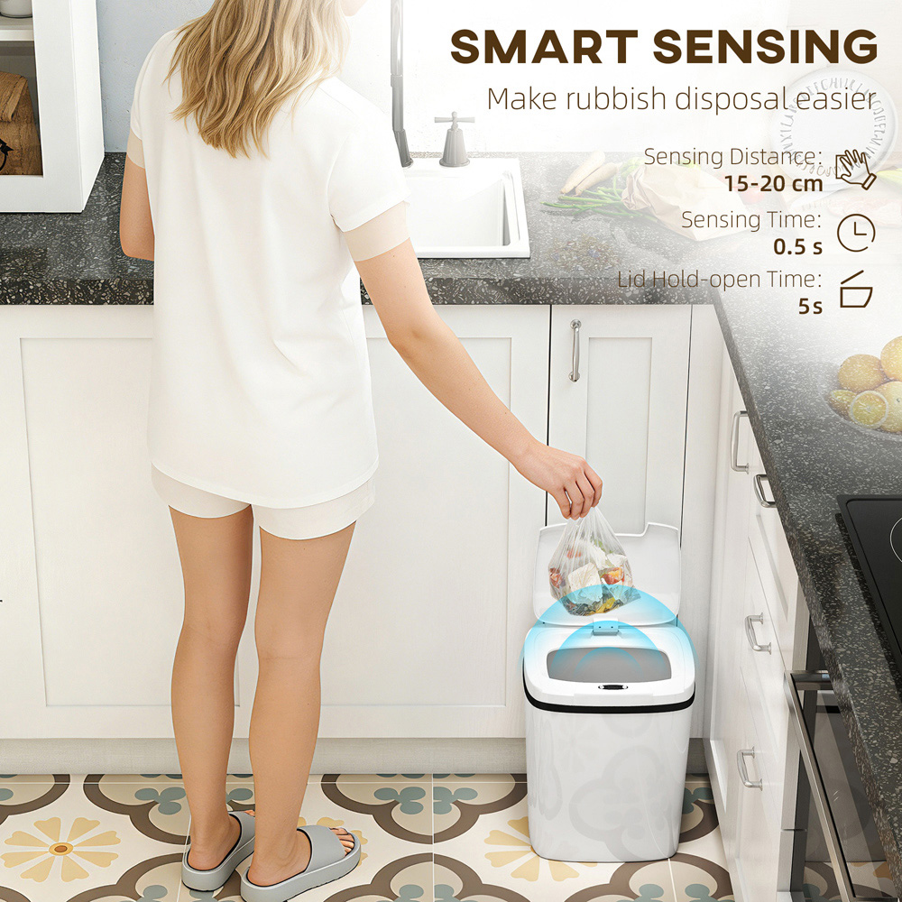 HOMCOM White Automatic Kitchen Sensor Bin 15L Image 4