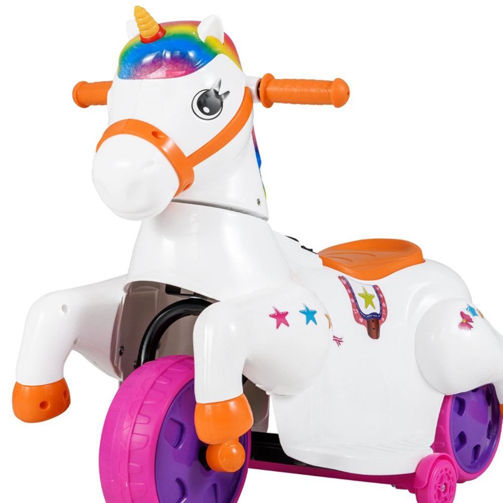 Costway Kids Orange Unicorn Ride On Toy with Training Wheels 12V Image 4