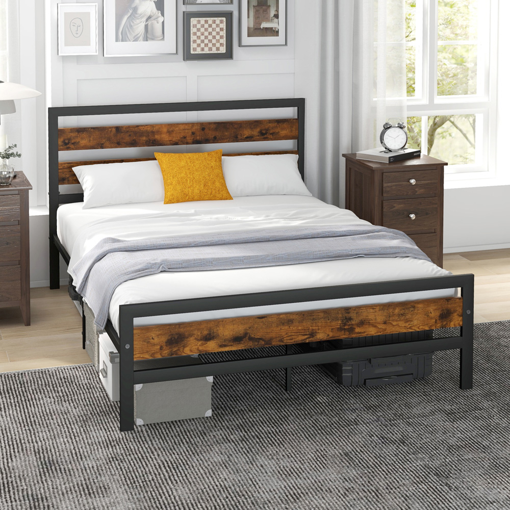 Costway Double Bed Frame with Rustic Headboard and Footboard Image 3