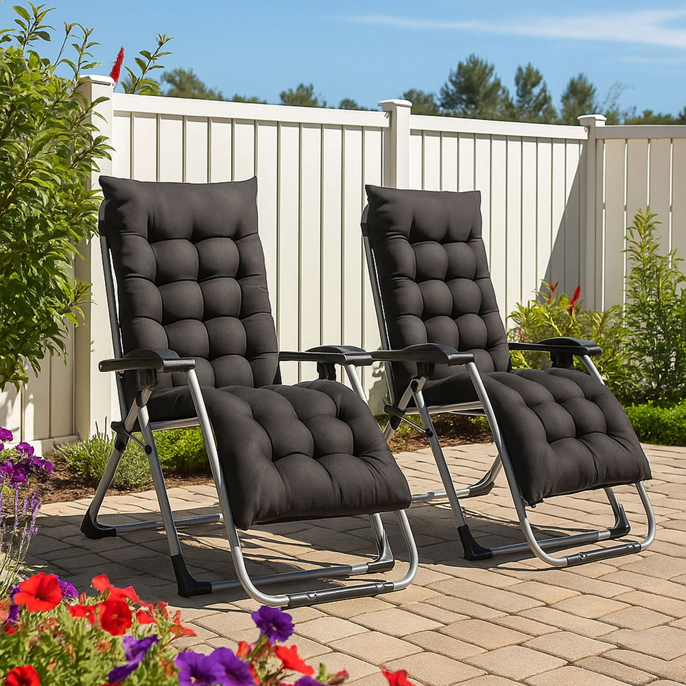 Neo Zero Gravity Black Reclining Sun Lounger with Padded Cushions Image 8