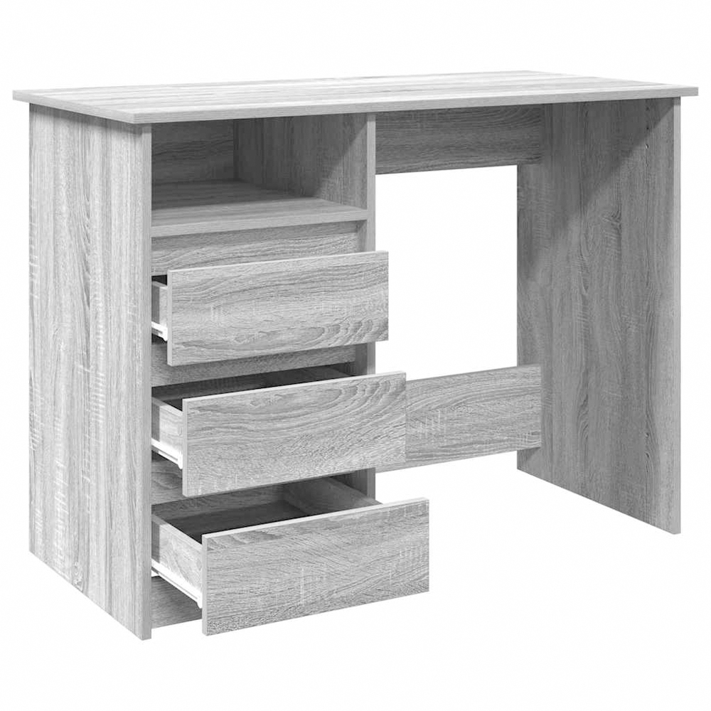 vidaXL 3 Drawer Single Shelf Computer Desk Grey Sonoma Image 3