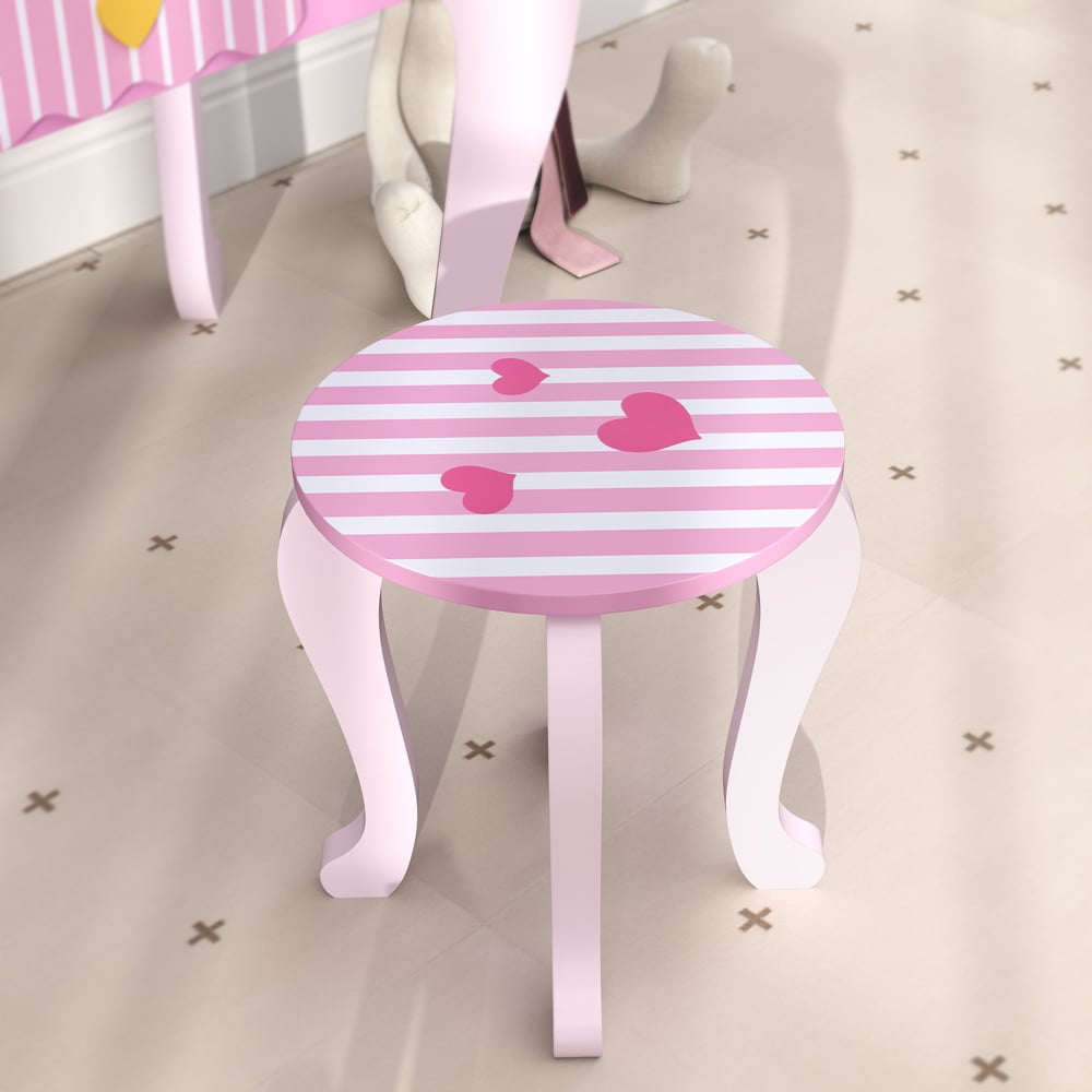 AIYAPLAY 2 Piece Pink Heart Mirror Kids Dressing Table Set Image 4