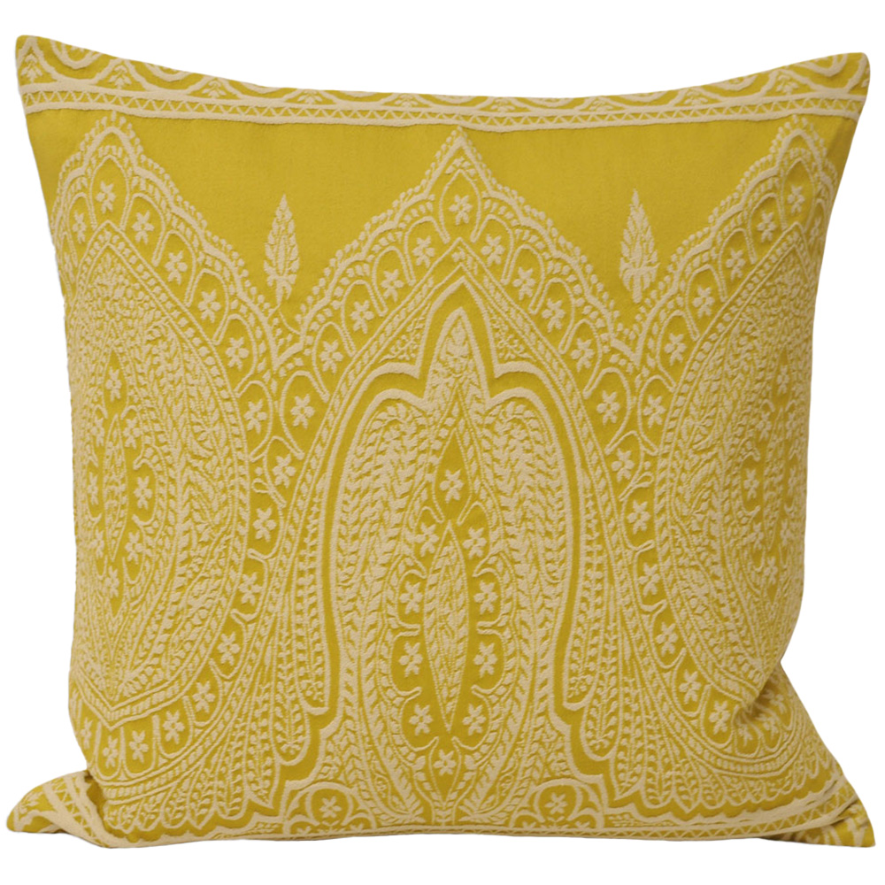 Paoletti Paisley Yellow Printed Cushion Image 1