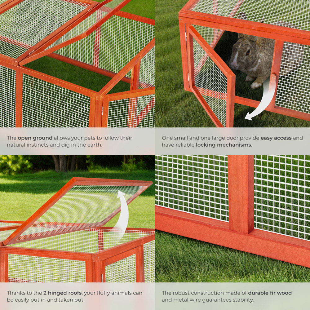 tectake 2 Door Brown Wooden Rabbit Run Mandy with 2 Roof Openings 181 x 90 x 48cm Image 5