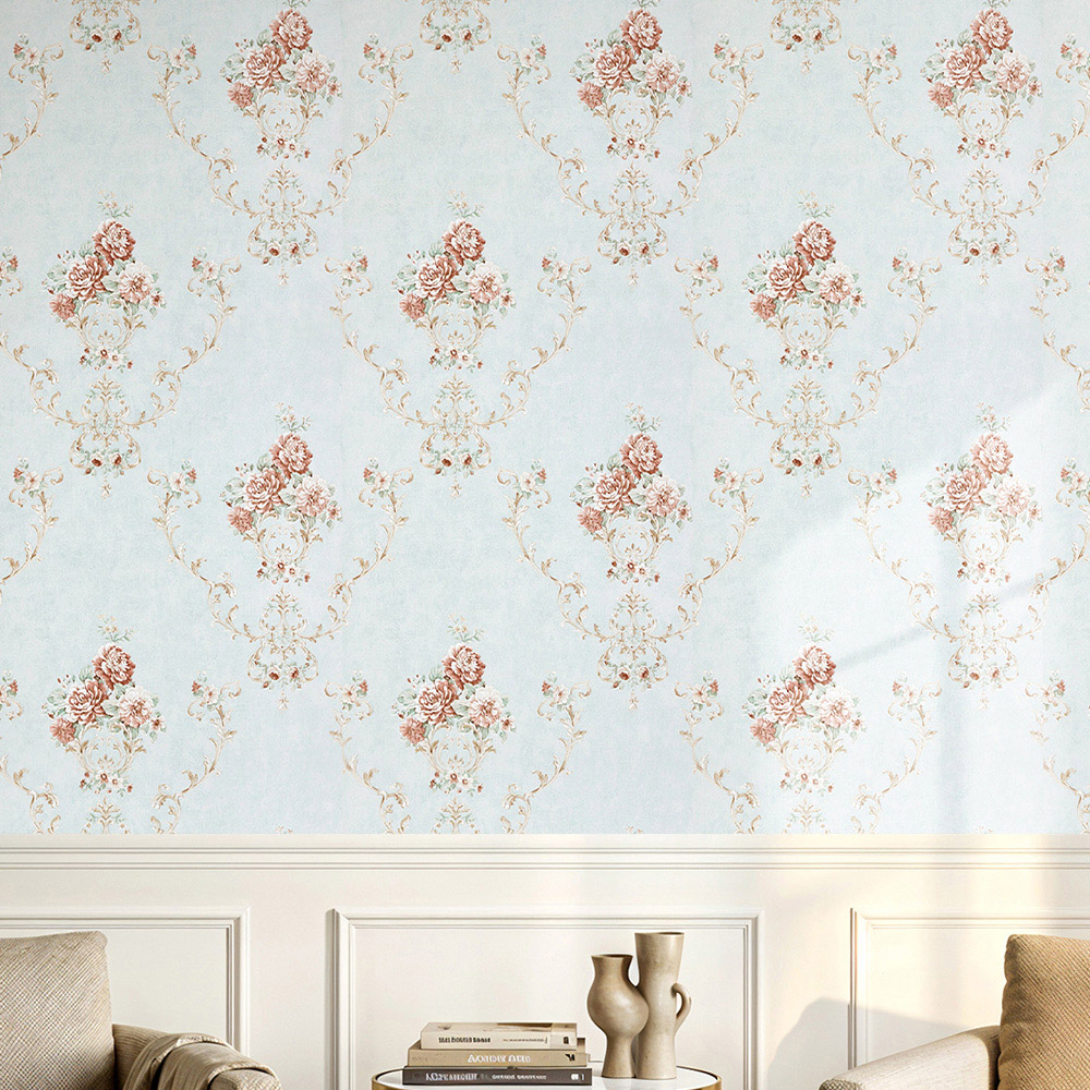 Living and Home Light Blue Flower Pattern Damask 3D Embossed Wallpaper Roll 950 x 53cm Image 7