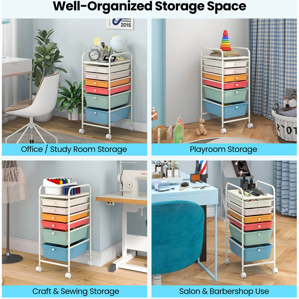 Costway 6 Drawer Colourful Storage Trolley Image 7