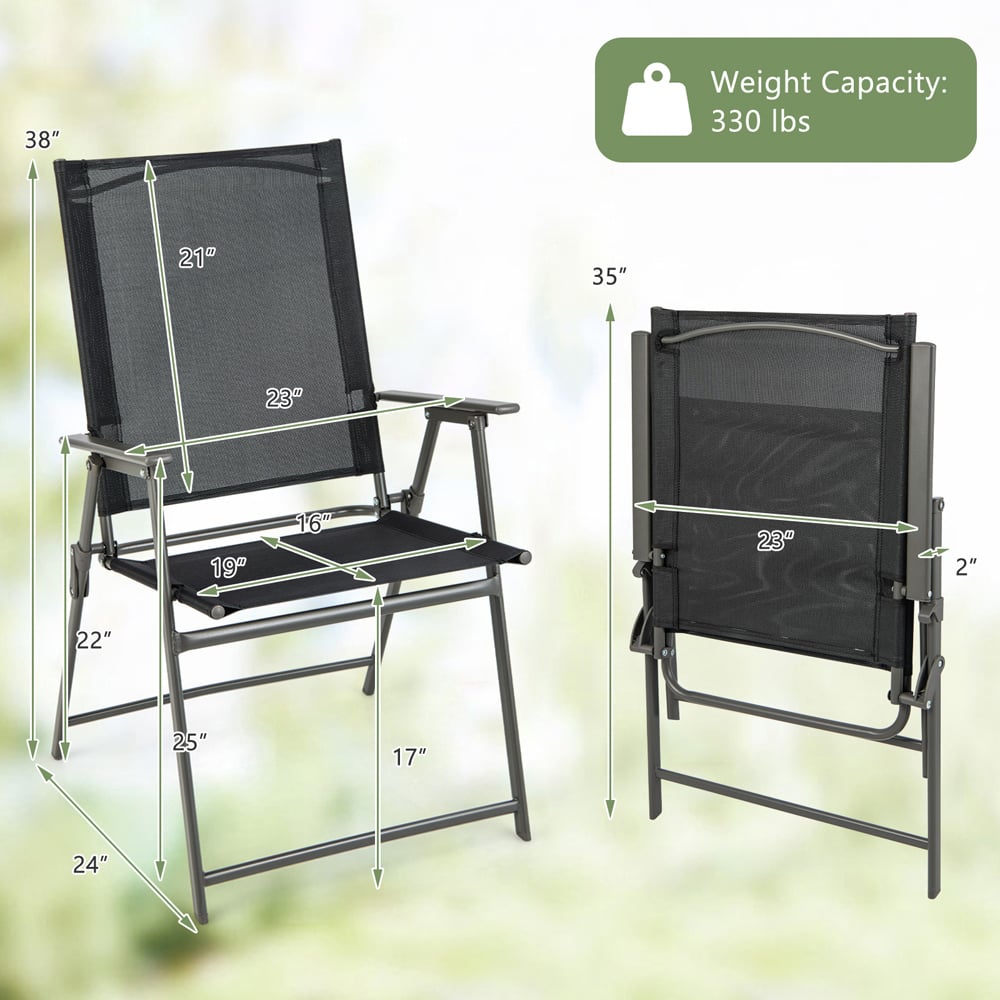 Costway Set of 2 Black Foldable Garden Dining Chair Image 8