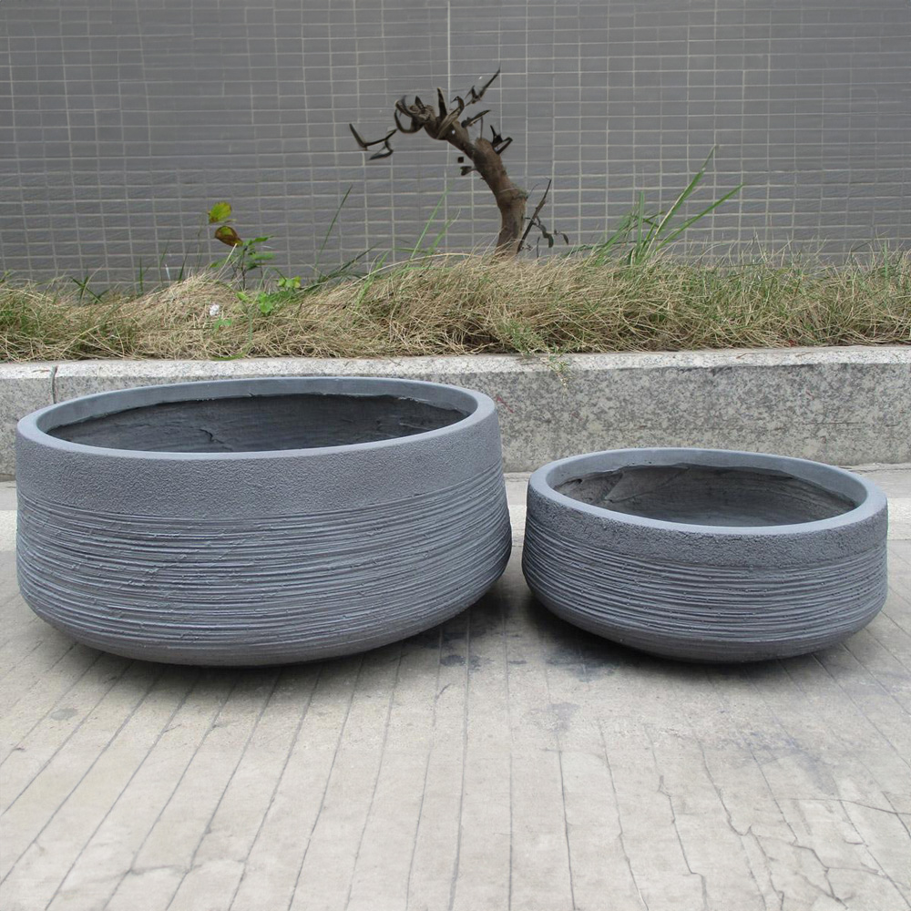 wilko Ribbed Stone Grey Light Concrete Outdoor Bowl Planter Pot 12cm Image 3