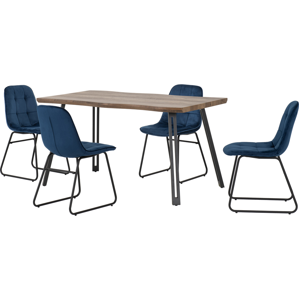 Seconique Quebec Wave Lukas 4 Seater Dining Set Medium Oak and Sapphire Blue Image 2