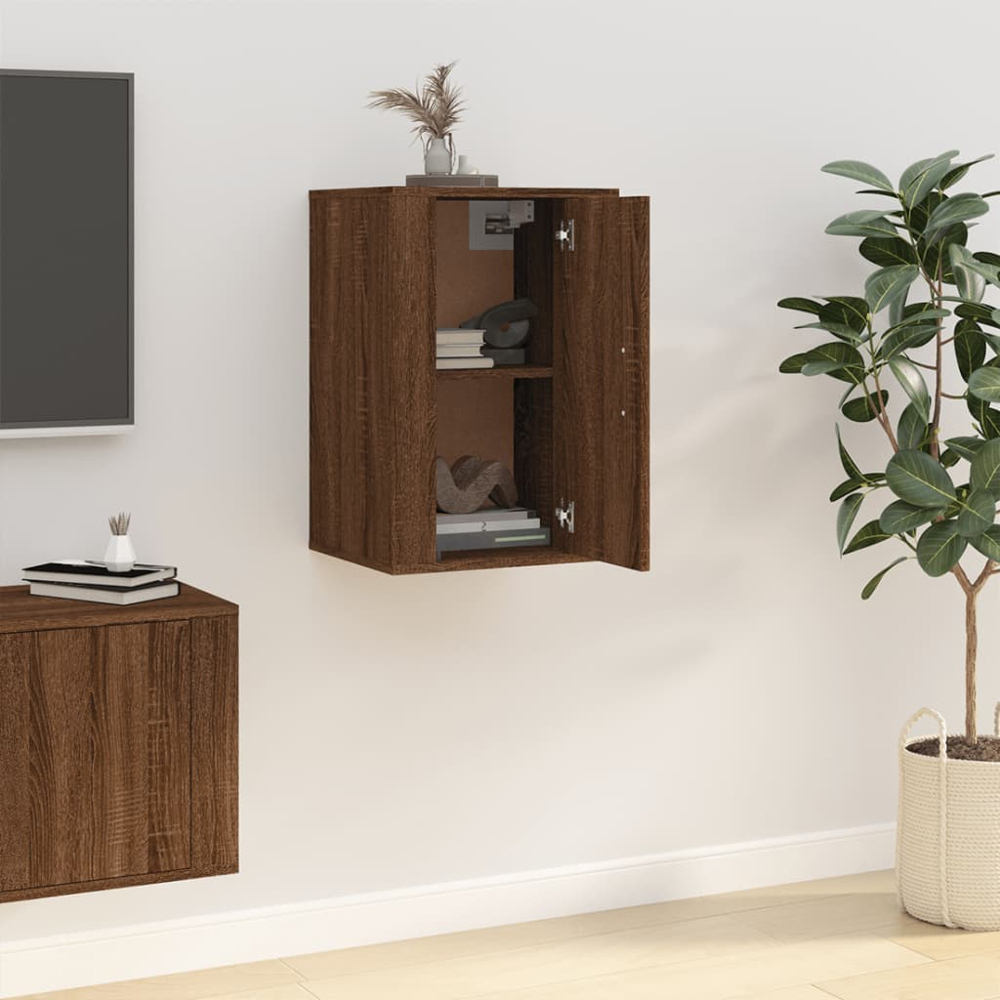 vidaXL Single Door Brown Oak Wall Mounted TV Cabinet Image 9