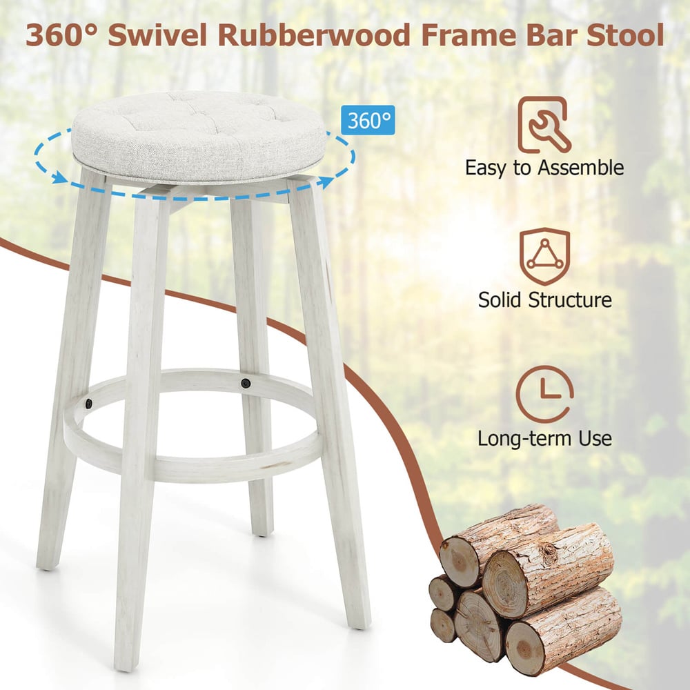 Costway White Swivel Bar Stool Set of 2 Image 7