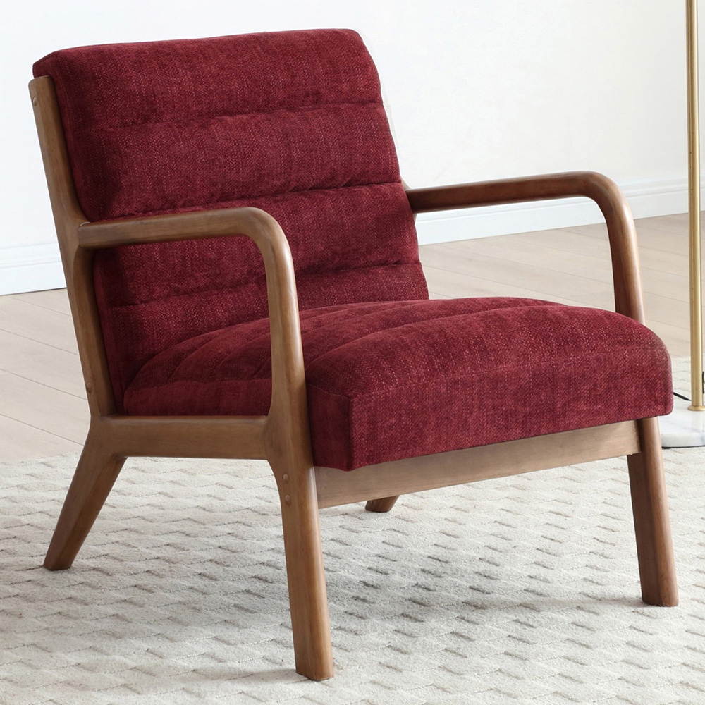Otis Wine and Brown Chenille Static Ribbed Armchair Image 1