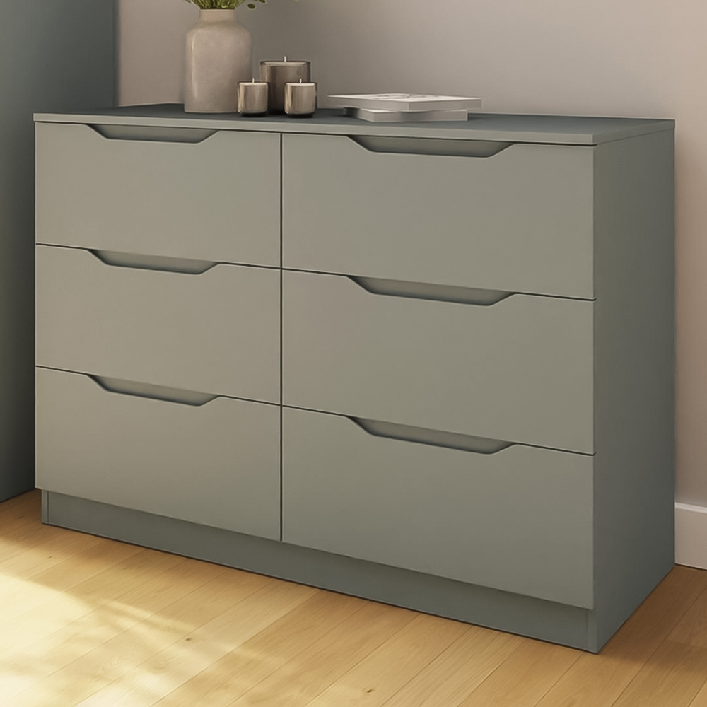FWStyle Luno 6 Drawer Green Modern Wide Chest of Drawers Image 1