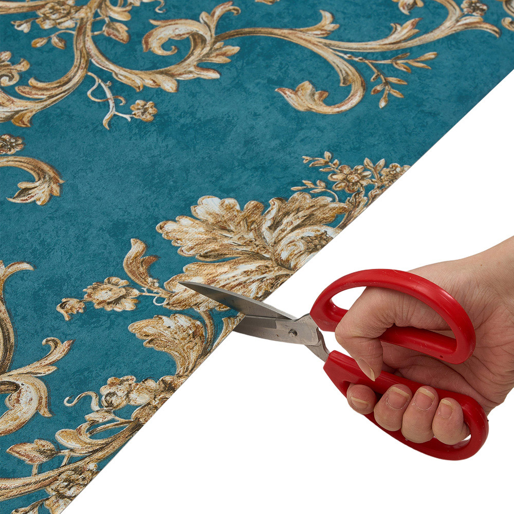 Living and Home Damask Pattern 3D Embossed Dark Blue Non-Pasted Non-Woven Vintage Wallpaper Image 6