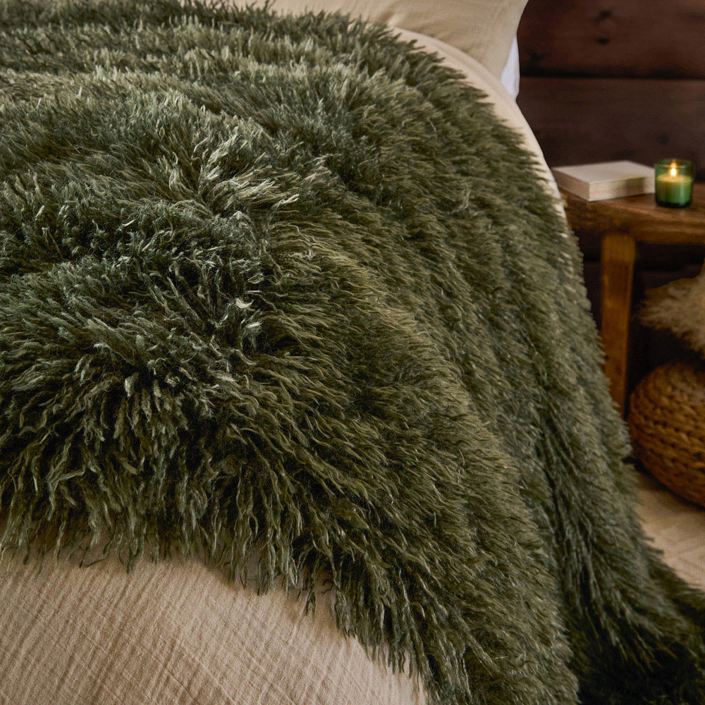Furn Rowan Khaki Reversible Faux Fur Throw 130 x 175cm Image 3