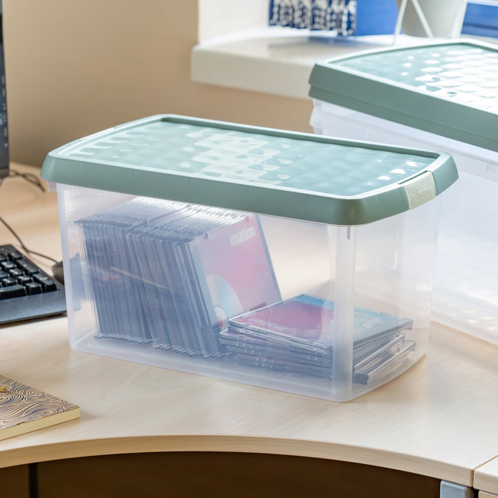 Wham Clip 14L Clear Green Milieu and Stone Rectangular Storage Box with Lid 3 Pack Image 2
