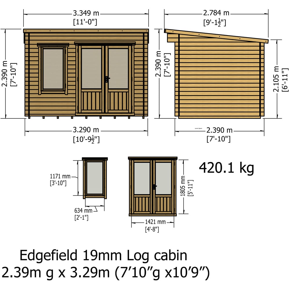 Shire Edgefield 11 x 8ft Double Door Pressure Treated Log Cabin Image 8