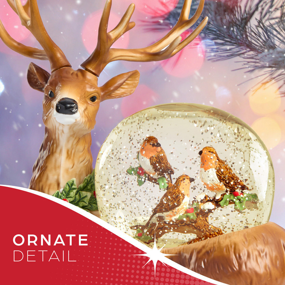 The Christmas Workshop Warm White LED Golden Reindeer and Robin Light Up Snow Globe 26cm Image 7