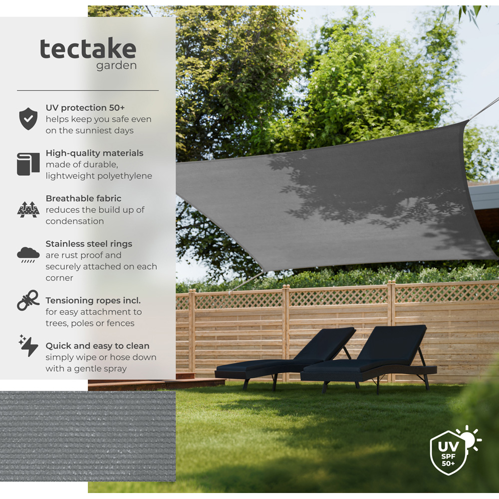 tectake Grey UV 50+ Rectangular Shade Sail 400cm Image 6