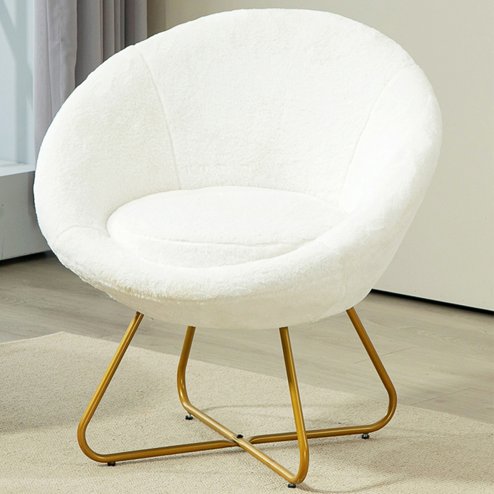 HOMCOM White Faux Fur Upholstered Comfy Tub Chair Image 1