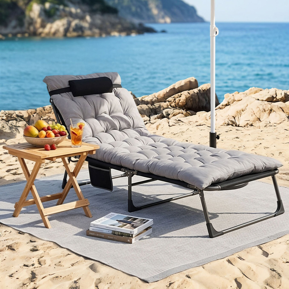 Living and Home Black and Grey Adjustable Back Folding Camping Cot with Mattress Image 7