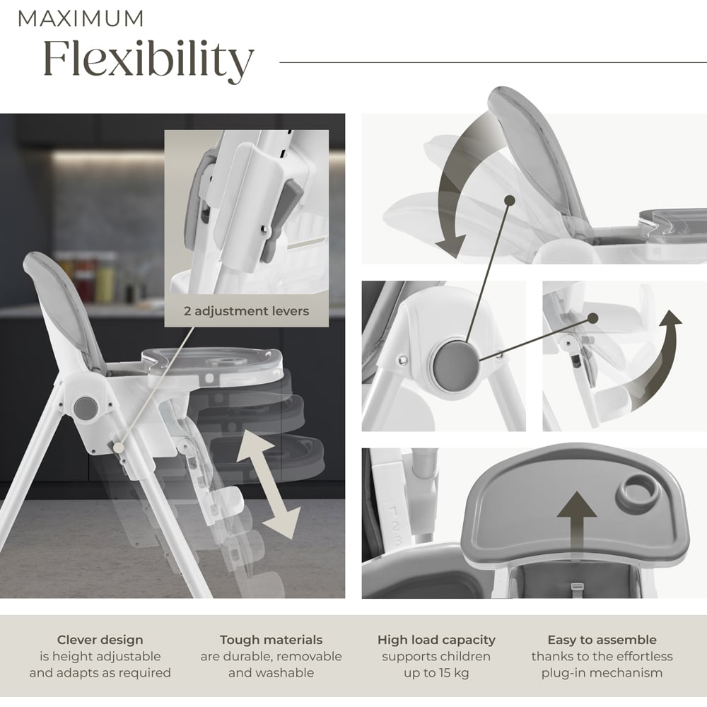 Tectake Sophia 6 Position Adjustable High Chair Image 3