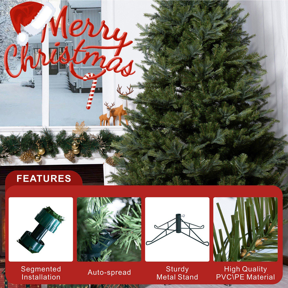 Abrihome Green Artificial Christmas Tree with 1566 Tips and Metal Stand 9ft Image 7