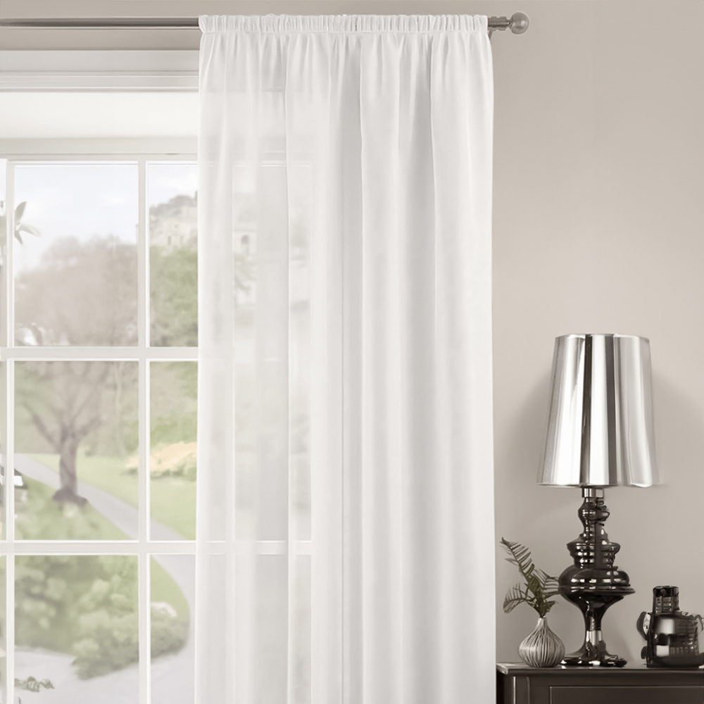 Velosso Riva Plain White Slot Top Voile Panel Curtain 150 x 228cm Image 2