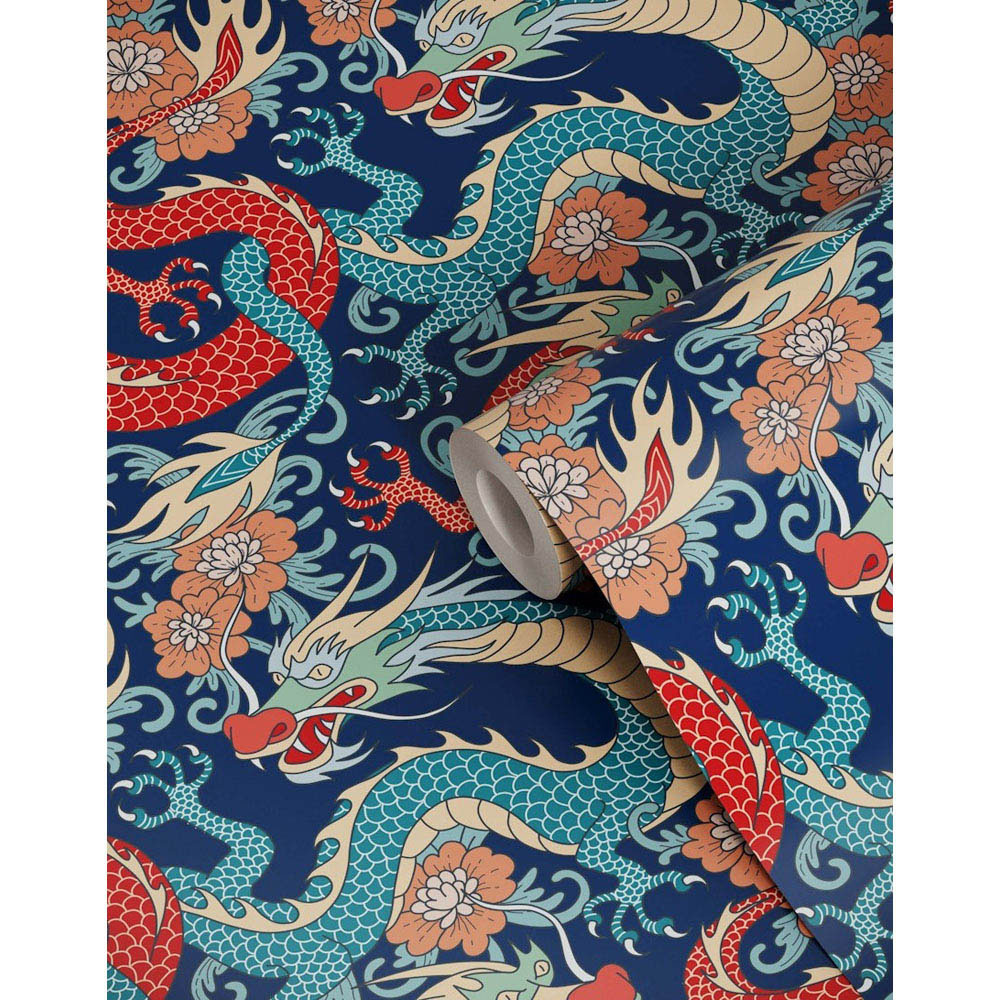 Bobbi Beck Eco Luxury Oriental Dragon Blue Wallpaper Image 2