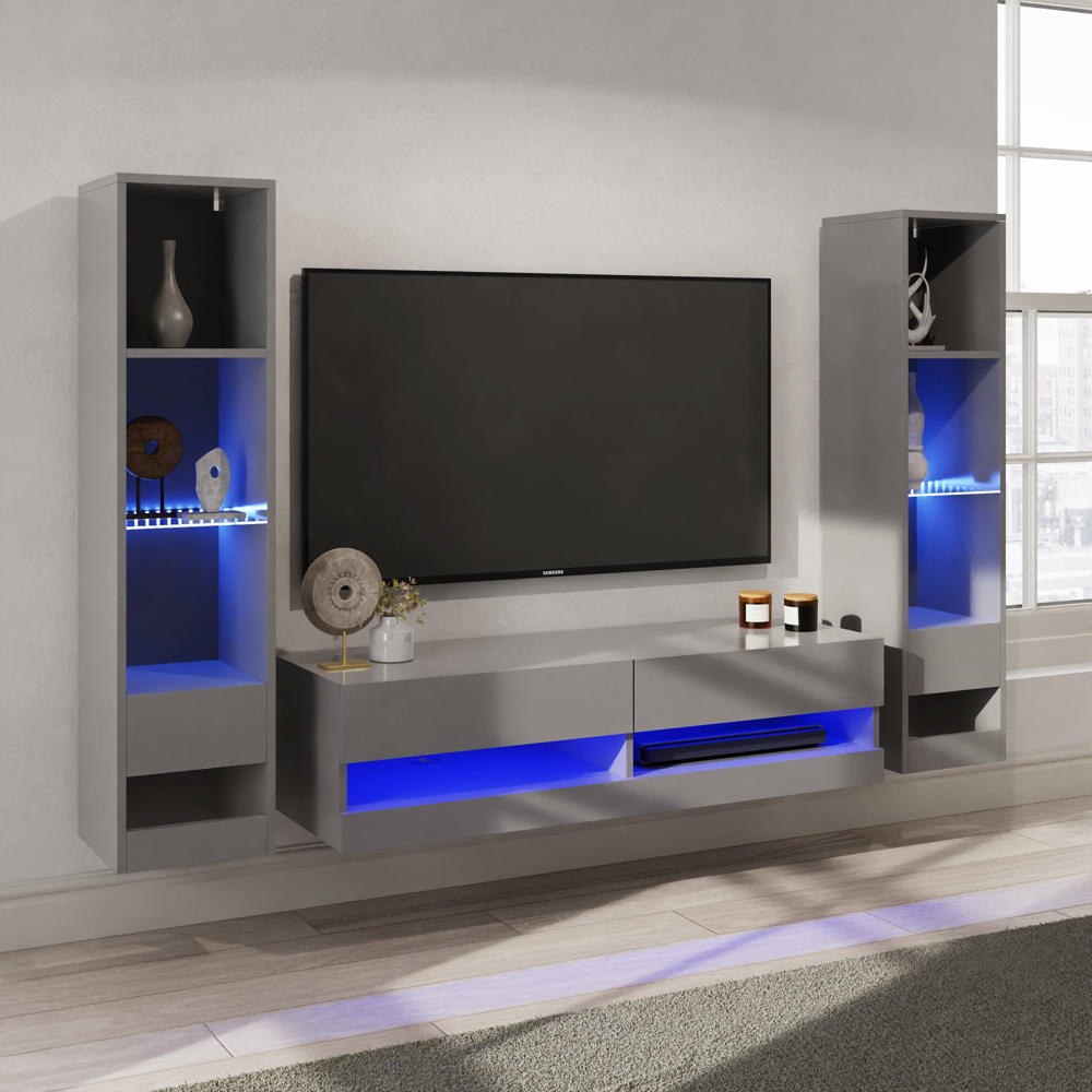 GFW Galicia 10 Shelf Grey Wall Mounted LED Full Media Set Image 1