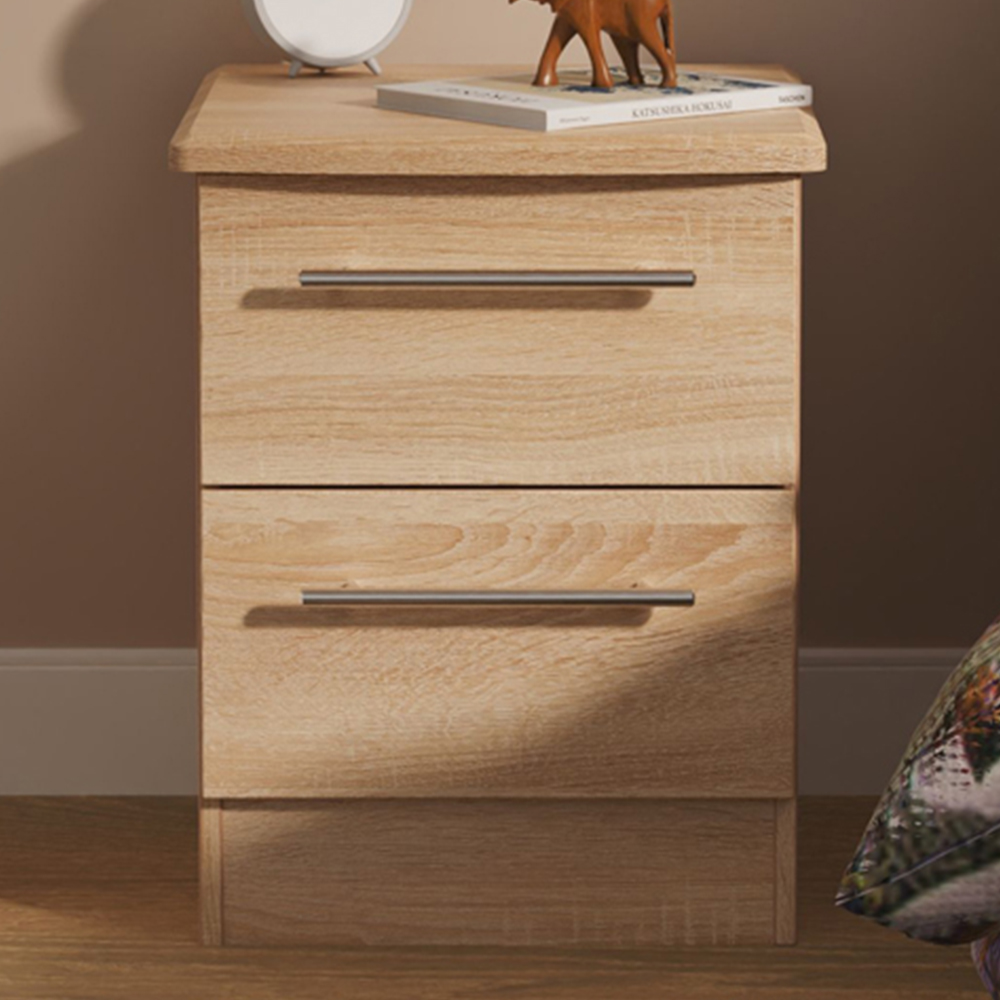 Crowndale Sherwood 2 Drawer Bardolino Oak Compact Bedside Cabinet Image 1