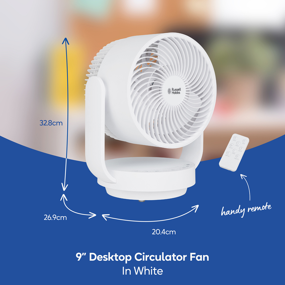 Russell Hobbs White Oscillating Desktop Circulator Fan with Remote 9 inch Image 9